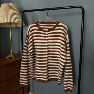 Striped Button-Up Cardigan in Brown and Cream
